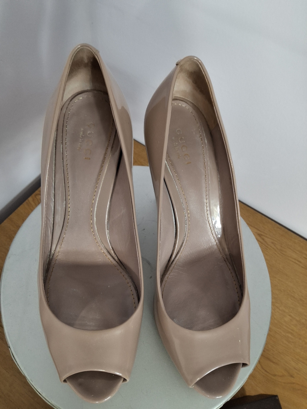 Gucci Blush Patent Leather Peep-Toe Heels - Picture 6 of 10